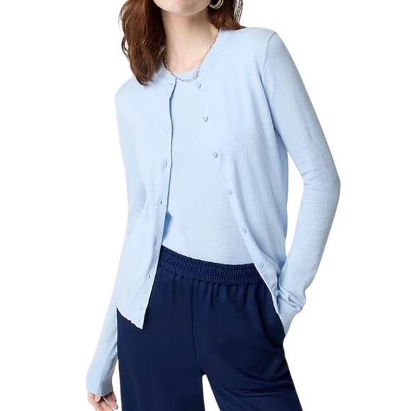 J. Crew Factory Classic Cardigan Sweater Light Blue 100% Cotton Long Sleeve - Picture 1 of 7